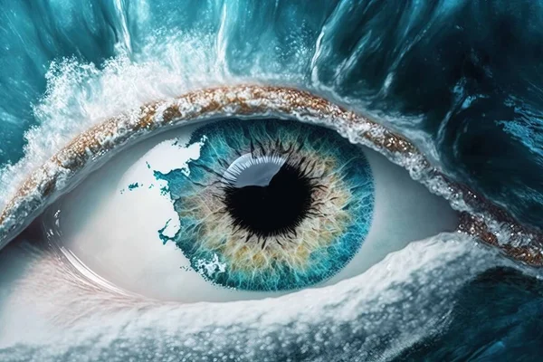 A close up of an eye with a blue iris in the center of it's iris realistic eyes a 3d render hyperrealism