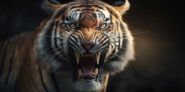 A tiger with its mouth open and it's teeth wide open and it's mouth cgstudio an ambient occlusion render photorealism
