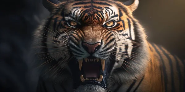 A tiger with its mouth open and it\'s teeth wide open and it\'s mouth wide open weta digital an ambient occlusion render photorealism