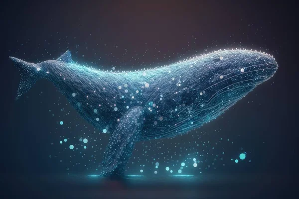 A whale is swimming in the water with bubbles on it\'s back end and its tail cinema 4 d a 3d render generative art