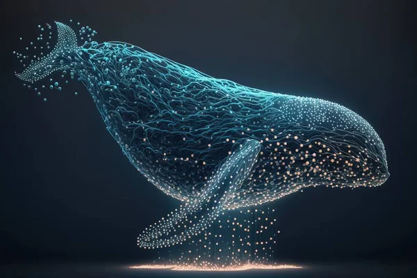 A whale is depicted in a digital art style with dots and lines on it cinema 4 d a 3d render generative art