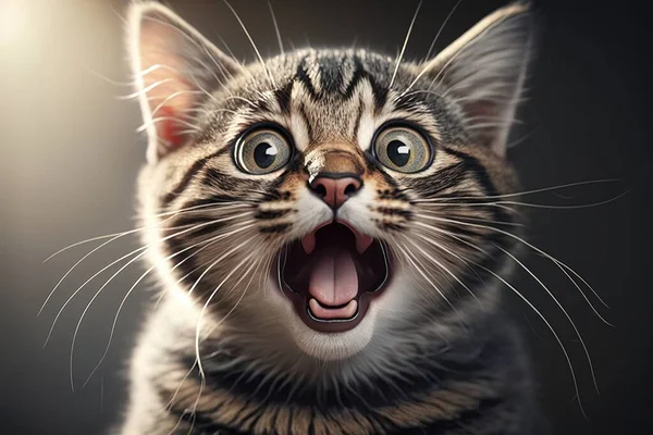 A cat with its mouth open and it\'s mouth wide open with its mouth wide open ultra realistic digital art a photorealistic painting shock art