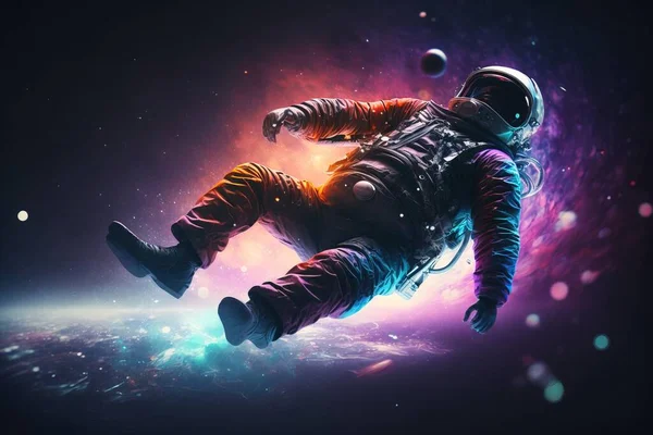 A man in a space suit floating in space with a ball in his hand and a planet in the background space an ultrafine detailed painting space art