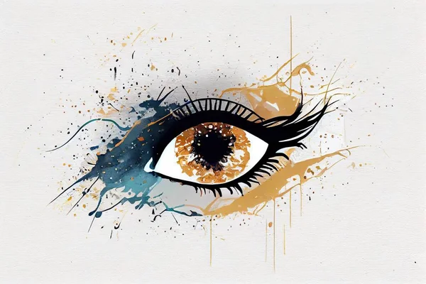 A painting of an eye with a splash of paint on it's side and a splash of paint on the side realistic eyes an airbrush painting lyco art