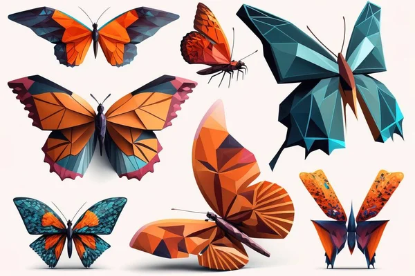 A collection of colorful butterflies on a white background with a shadow effect effect to the image colorful flat surreal design computer graphics generative art