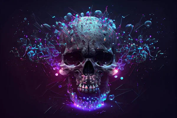 A skull with a brain and a lot of bubbles in it\'s hair and eyes cinema 4 d a 3d render vanitas
