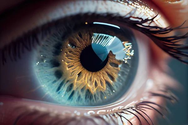 A close up of a person\'s eye with a reflection of the sun in the iris realistic eyes a 3d render photorealism