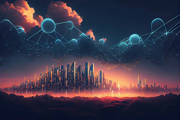A futuristic city with a futuristic skyline and a futuristic city in the background with a lot of lines city background cyberpunk art generative art