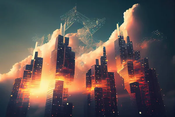 A futuristic city with a futuristic structure in the background and a lot of clouds in the sky cinematic matte painting a matte painting retrofuturism