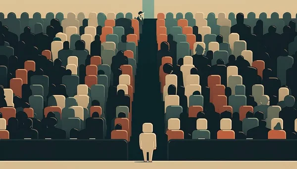 A man standing in front of a crowd of people in a movie theater with a man standing in front of a crowd of people editorial illustration a storybook illustration les automatistes