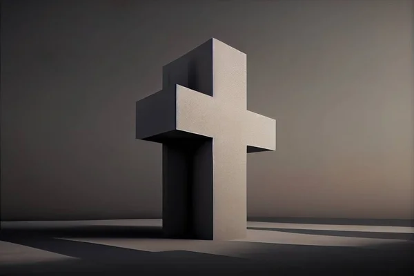 A cross is shown in the middle of a room with a shadow on the floor vray caustics an ambient occlusion render letterism