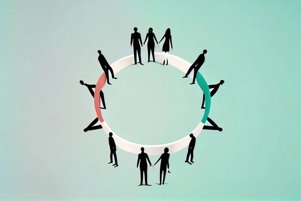 A group of people standing in a circle holding hands and standing in the middle of the circle editorial illustration a digital rendering incoherents