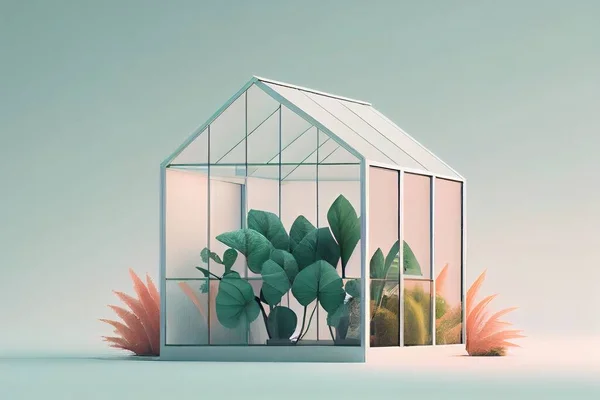 A house shaped like a house with a plant inside of it and a house shaped like a house cinema 4 d a 3d render photorealism