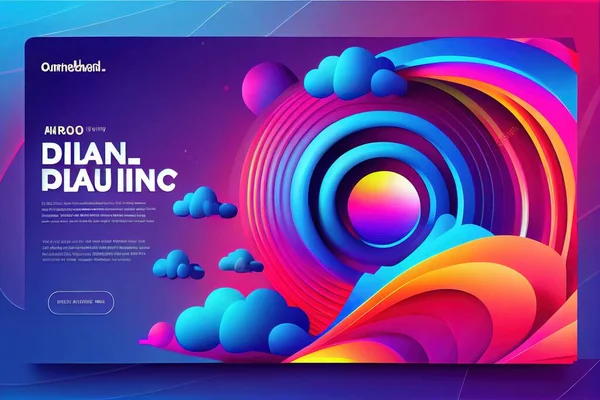 A colorful web page with a circular design on it and a blue background with a pink colorful flat surreal design a screenshot geometric abstract art