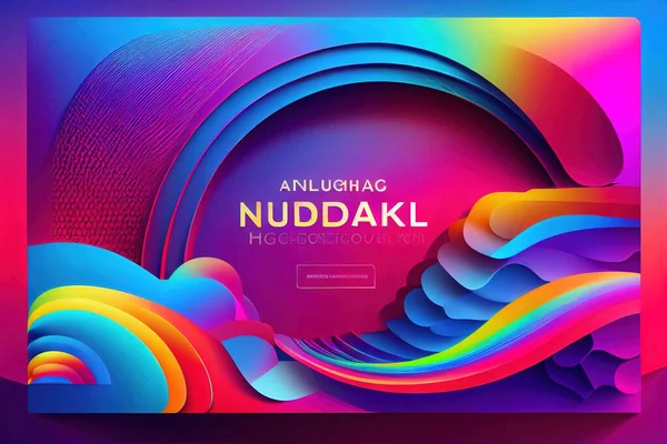 A colorful poster with a colorful wave and the words nuddak on it in a square colorful flat surreal design a 3d render neo-fauvism