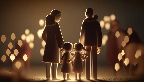A family of paper cut out of paper standing in front of a group of people animation a storybook illustration art language