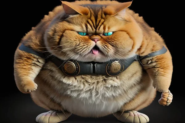 A cat with a collar and harness on its back with its mouth open and eyes wide open unreal 5 a computer rendering furry art