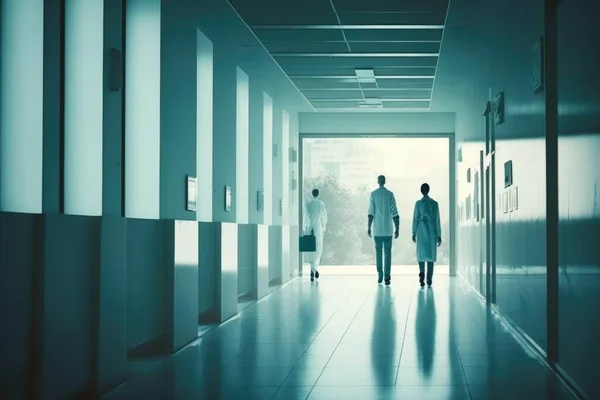 Two people walking down a hallway in a building with a sky background and a sky light grim yet sparkling atmosphere a stock photo neoplasticism
