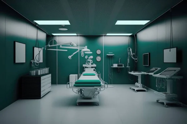 A hospital room with a bed monitor and lights on the ceiling and a television grim yet sparkling atmosphere an ambient occlusion render neoplasticism