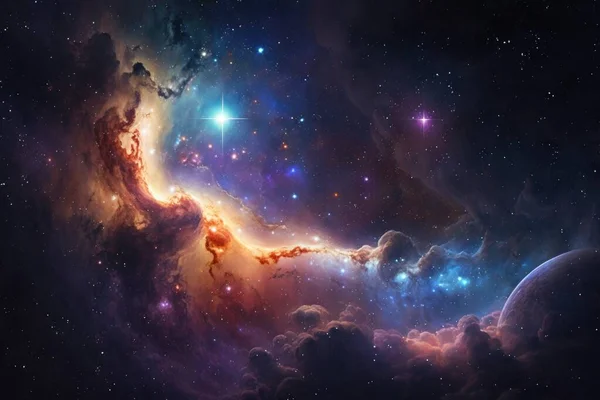 A colorful space scene with stars and a large star in the center of the image space a detailed matte painting space art