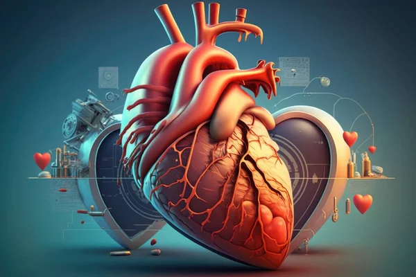 A heart with a monitor screen and a heart with a monitor screen in the background anatomically correct a 3d render computer art