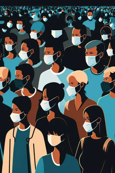 A crowd of people wearing face masks in a crowd of people wearing masks in a crowd editorial illustration a stock photo neoplasticism