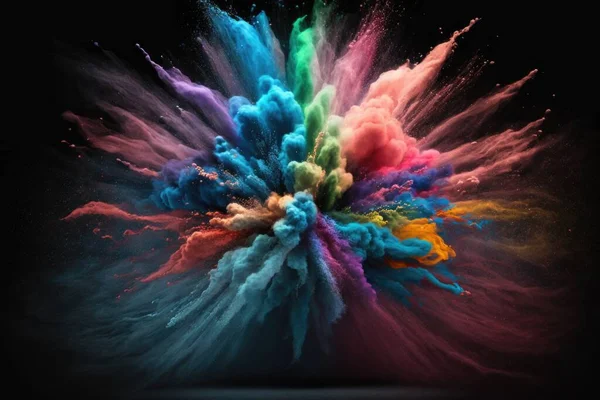 A colorful explosion of colored powder in the air with a black background and a black backdrop affinity photo an airbrush painting color field