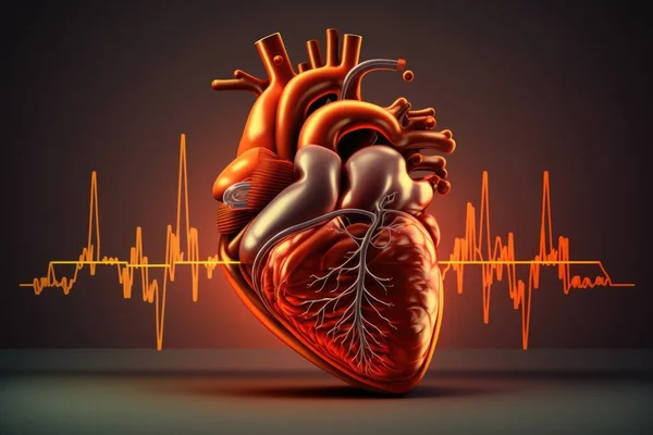 A heart with a heartbeat on a dark background with a line of ecg lines high coherence a stock photo analytical art