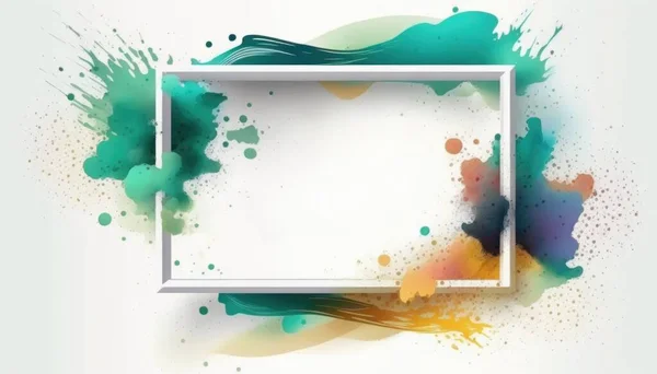 A white frame with a colorful splash of paint on it and a white background with a white rectangle professional digital painting a minimalist painting visual art
