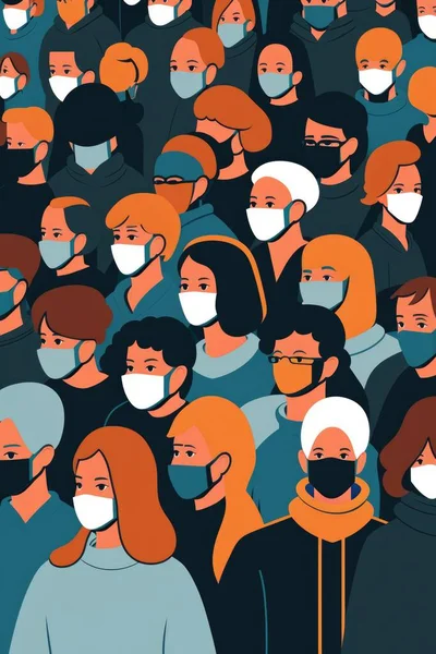A crowd of people wearing masks and standing in a crowd of people with different colored hair editorial illustration an illustration of neoplasticism