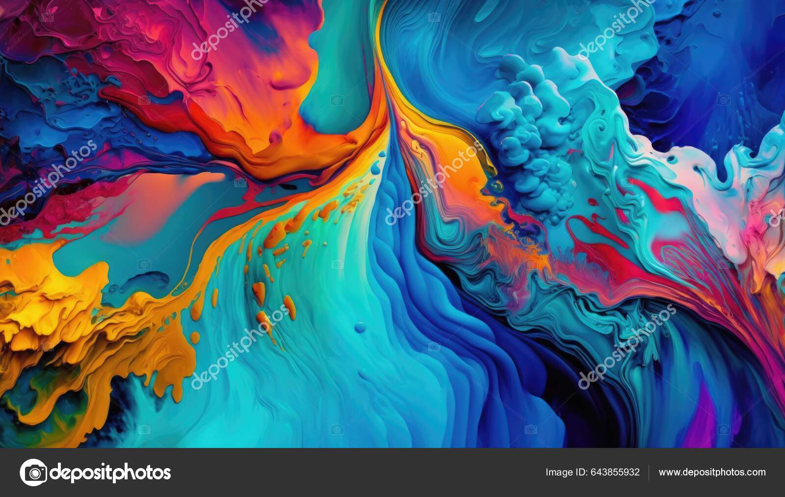 Colorful Abstract Painting Blue Yellow Red Swirl It's Surface Highly