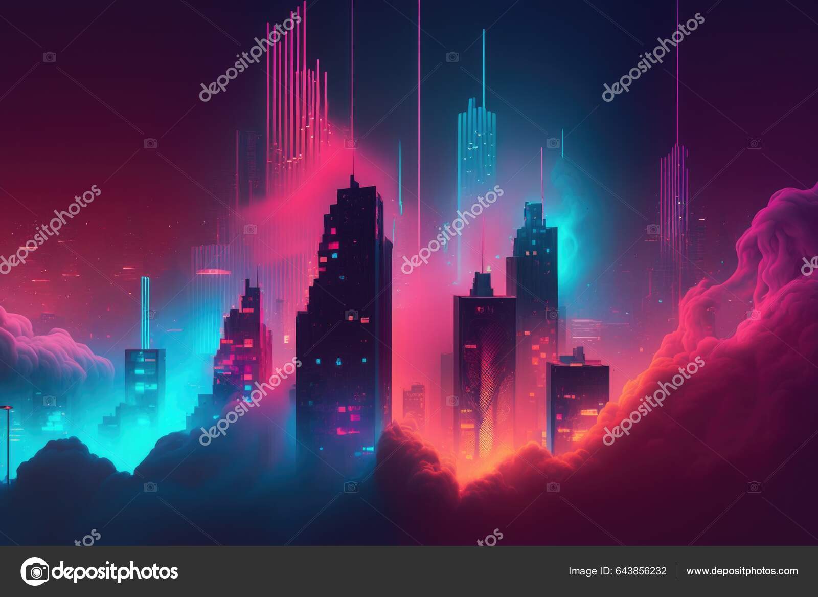 Neon cityscape wallpaper with purple and blue hues