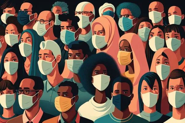 A crowd of people wearing face masks to protect them from the corona corona illustration by alex vander editorial illustration an illustration of neoplasticism