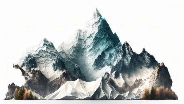 A mountain range with trees and mountains in the background with a white background and a blue sky liam brazier a detailed matte painting generative art