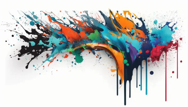 A colorful abstract painting with paint splatters on it\'s side and a curved edge graffiti paint graffiti art abstract art
