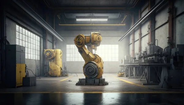 A large robot in a large industrial building with windows and machinery in the background octane renderer an ambient occlusion render les automatistes