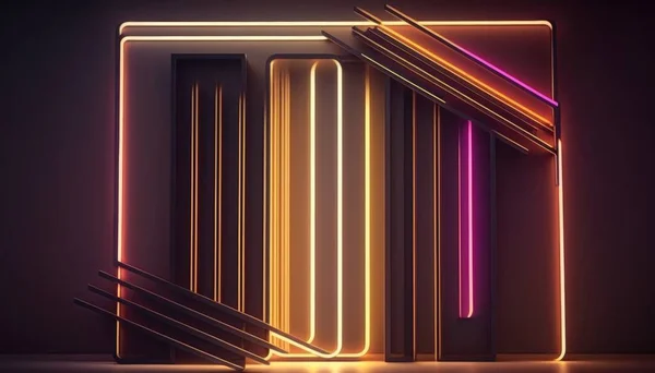 A neon neon background with a dark background and a neon frame in the middle of it cinema 4 d a 3d render art deco