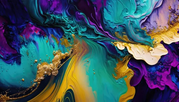 A painting with a blue yellow and purple design on it's side and a gold leaf on the bottom highly detailed digital painting an ultrafine detailed painting generative art