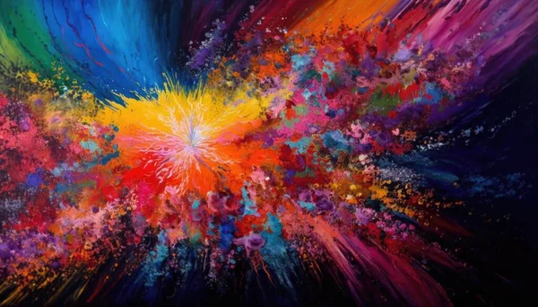 A painting of a colorful explosion of colors on a black background photo by artmager psychedelic overtones an abstract painting metaphysical painting