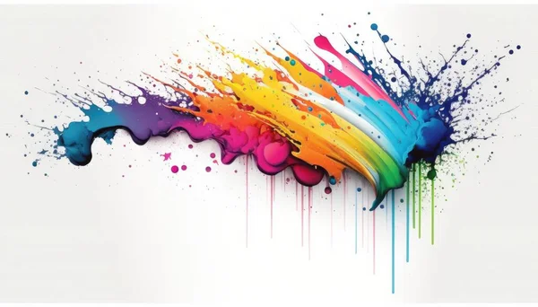 A colorful rainbow paint splattered on a white background with a splash of paint saturated colors an airbrush painting abstract art