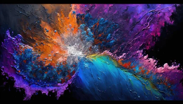 A painting of a colorful flower with water droplets on it's petals and a black background intricate oil painting an abstract painting metaphysical painting