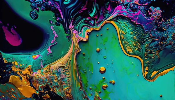 A colorful liquid painting with lots of bubbles and colors on it\'s surface psychedelic overtones an ultrafine detailed painting psychedelic art