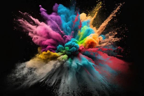 A colorful explosion of colored powder on a black background with a black background and a black background full of colour an airbrush painting color field