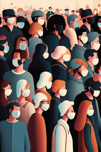 A crowd of people wearing masks and standing in a crowd of people wearing masks and standing in a crowd editorial illustration an illustration of neoplasticism