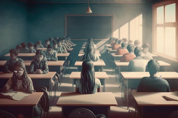 A Classroom Full Of Students Sitting At Desks Classroom Surrealism Education