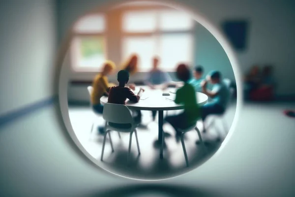 A Group Of People Sitting Around A Table In A Room Conference Room Assemblage Employee Training And Development