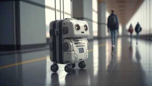 A Robot Suitcase Is On Wheels In A Hallway Airport Travel Photography Business Travel
