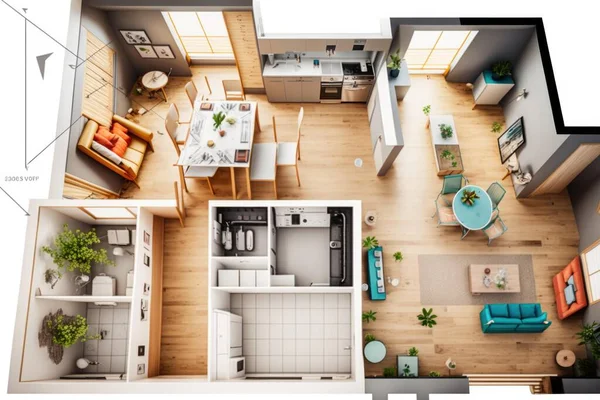 A Floor Plan Of A Small Apartment With A Kitchen And Living Room Living Room Photorealism Energy-Efficient Homes