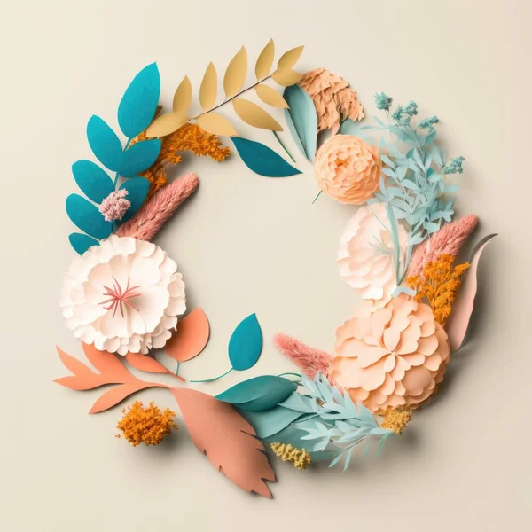 A Paper Wreath With Flowers And Leaves On It Coral Reef Paper Cutting Print Design