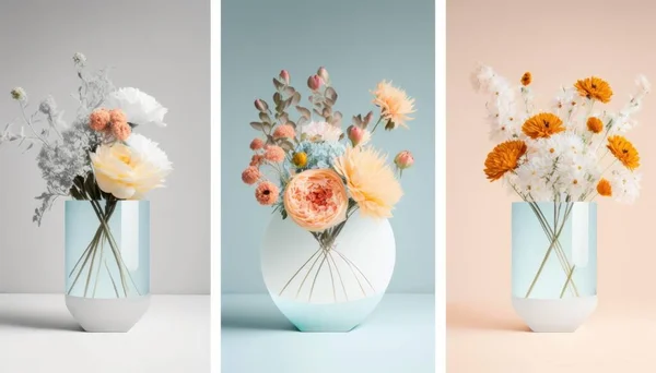 Three Different Vases With Flowers In Them On A Table Marina Ceramics Ceramics